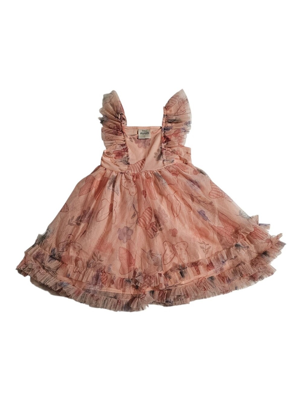 Disney Peach Floral Tulle Ruffle Dress